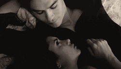 Delena Vampire Diaries Stare Cuddle Bed GIF