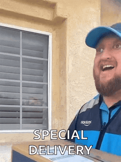 Delivery Man Holding Special Delivery Box GIF