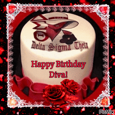 Delta Sigma Theta Birthday Cake With Red Roses GIF