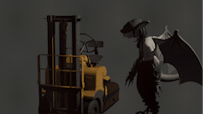 Demon Statue Driving Forklift GIF