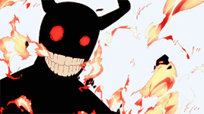 Demon With Horns And Red Eyes In Fire GIF