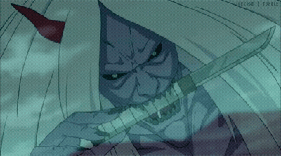 Demon With Knife In Mouth Saying Tumblr GIF