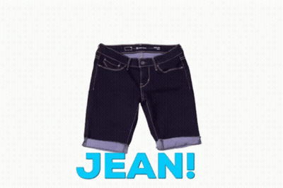 Denim Shorts With Jean Written In Blue GIF
