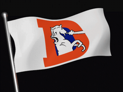 Denver Broncos Flag Waving Against Black Background GIF