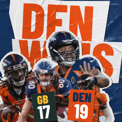 Denver Broncos Players Holding Signs Saying GB 17 DEN 19 GIF