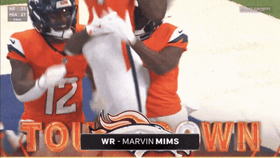 Denver Broncos WR Marvin Mims Celebrates Touchdown GIF