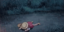 Depressed Anime On The Ground Raining GIF
