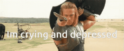 Depressed Man Crying With Sword On Back GIF