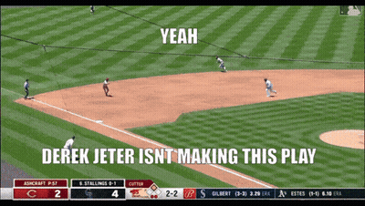 Derek Jeter Isn T Making This Play Is Displayed On A Baseball Field GIF