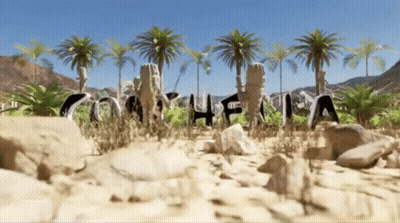 Desert Landscape With Palm Trees And Coahuila In Sand GIF