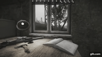 Desk With Book And Rifle GIF