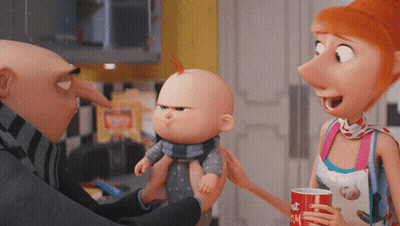 Despicable Me Characters Holding Baby And Cup GIF
