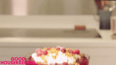 Dessert With Raspberries And Whipped Cream Good Housekeeping GIF