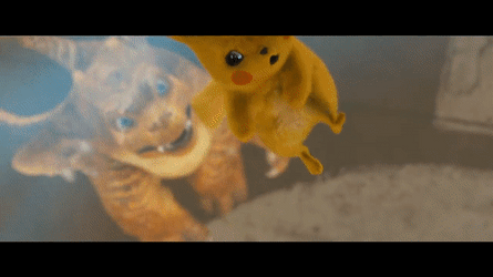 Detective Pikachu Falling Over Charizard GIF