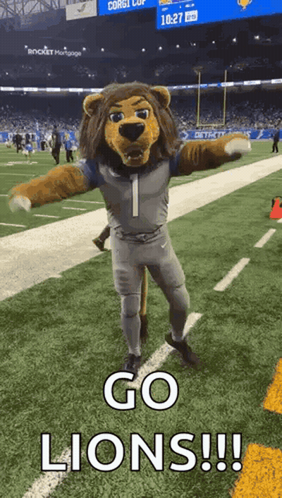 Detroit Lions Mascot Standing on Football Field