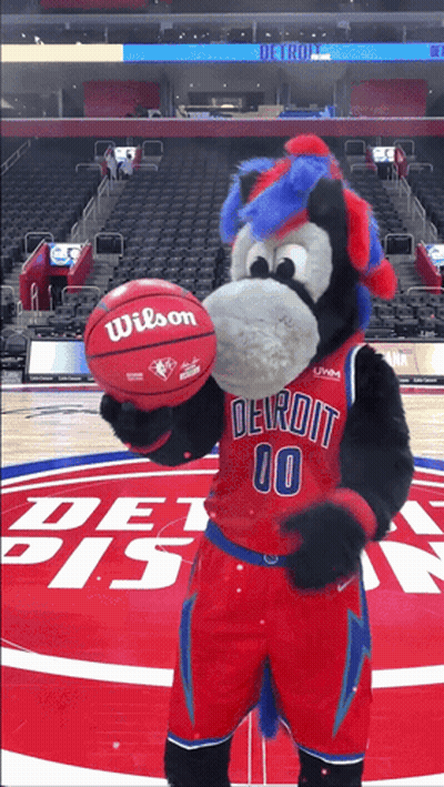 Detroit Pistons Mascot Holding Wilson Basketball GIF