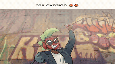 Devil Holding Cards With Tax Evasion GIF