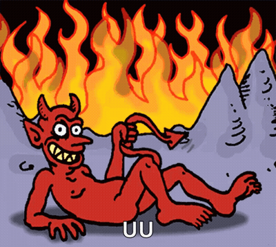 Devil Lying On Ground In Flames GIF