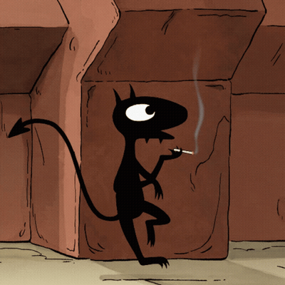 Devil Smoking Cigarette In Front Of Wall GIF