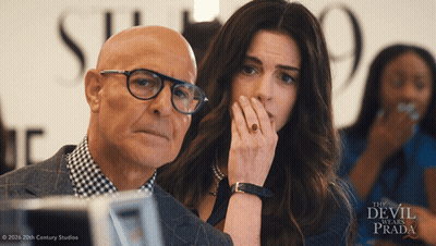 Devil Wears Prada Movie Poster Bald Man And Woman GIF