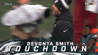 Devonta Smith Touchdown Ad Man In Eagles Uniform GIF