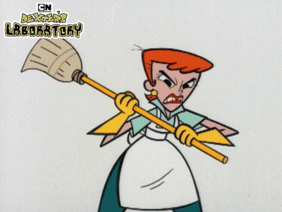 Dexter's Laboratory Cartoon Holding Broom GIF