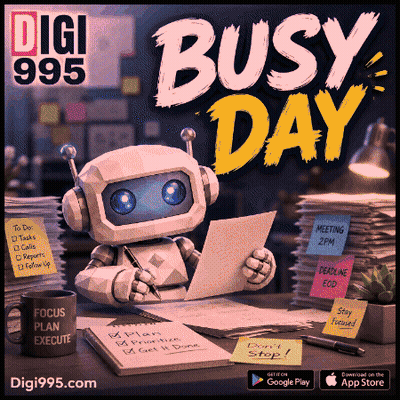 Digi 995 Busy Day Robot Holding Paper GIF