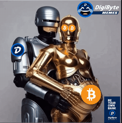 Digibyte Memes Poster Robot Holding Robot GIF