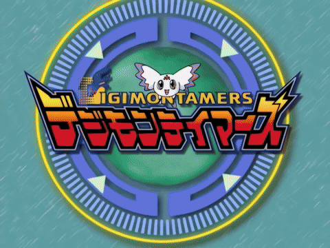 Digimon Tamers Logo On Blue And Yellow GIF