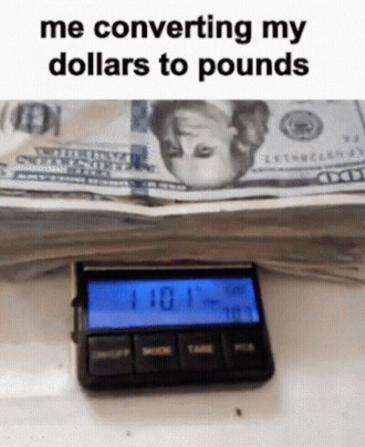 Digital Scale Next To Pile Of Money GIF