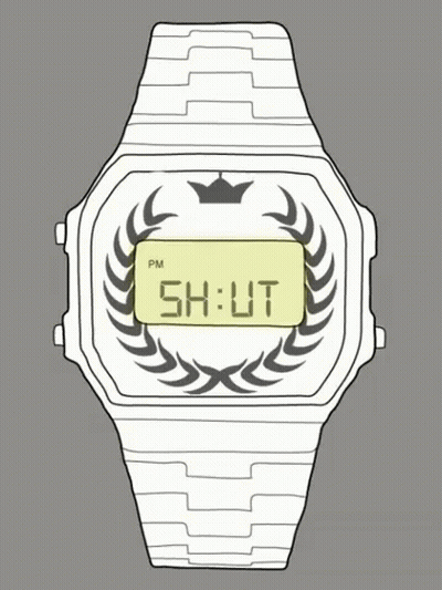 Digital Watch With Laurel Wreath And Crown GIF