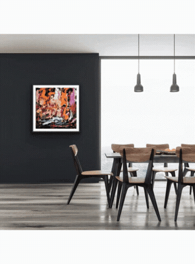 Dining Room With Table And Chairs And Painting GIF