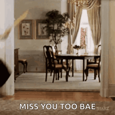 Dining Room With Table And Chairs Saying Miss You Too Bae GIF