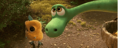 Dinosaur And Bird Looking At Each Other GIF