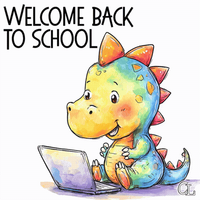 Dinosaur At Laptop Saying Welcome Back To School GIF