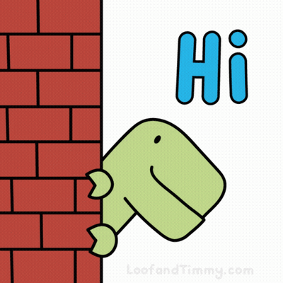 Dinosaur Behind Brick Wall Saying Hi GIF