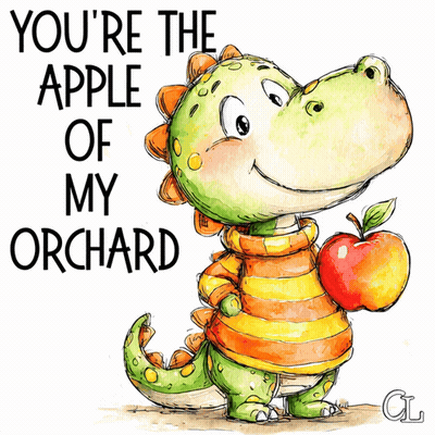 Dinosaur Holding Apple Saying You're The Apple Of My Orchard GIF