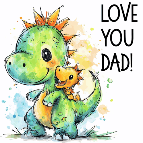 Dinosaur Holding Baby Dinosaur Saying Love You Dad