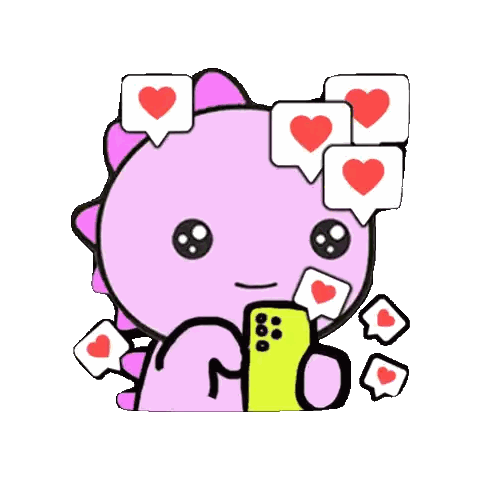 Dinosaur Holding Cell Phone With Hearts Sticker