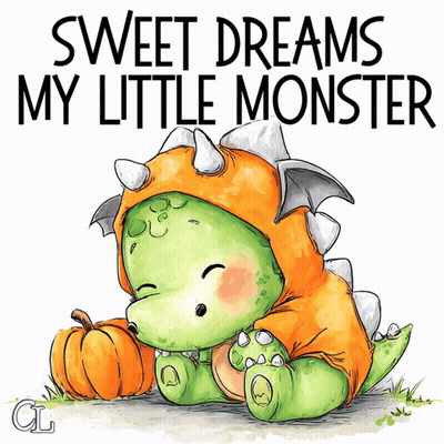 Dinosaur Holding Pumpkin Sweet Dreams My Little Monster GIF