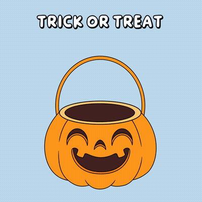 Dinosaur In Pumpkin Bucket Holding Lollipop Trick Or Treat GIF