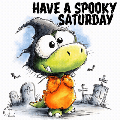 Dinosaur In Witch Costume Have A Spooky Saturday GIF