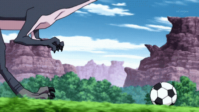 Dinosaur Kicking Soccer Ball With TV Station GIF