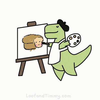 Dinosaur Painting Loaf Of Bread On Easel GIF