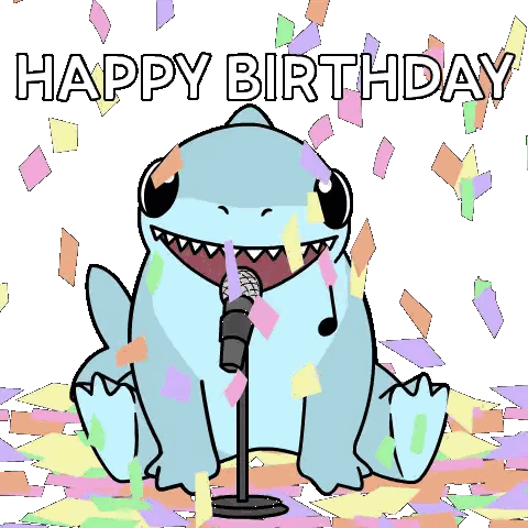 Dinosaur Singing Into Microphone With Happy Birthday Text Sticker