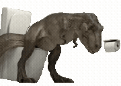 Dinosaur Sitting On Toilet Looking At Toilet Paper GIF