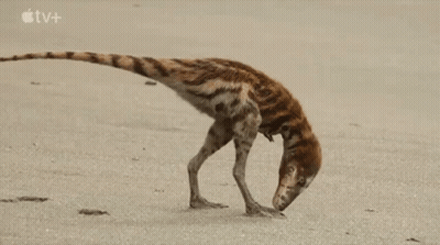 Dinosaur Standing On Hind Legs On Beach GIF