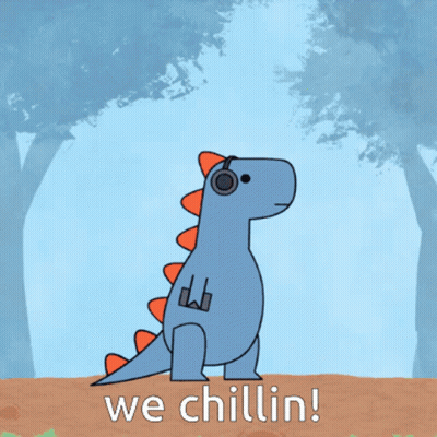 Dinosaur With Headphones Saying We Chillin GIF