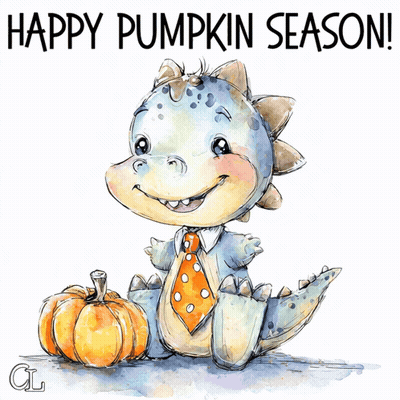 Dinosaur With Pumpkin Saying Happy Pumpkin Season GIF