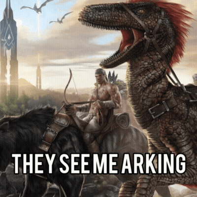 Dinosaur With Saddle Walking Through Field GIF